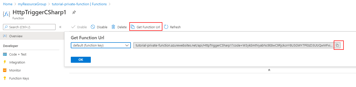 Copier l’URL de la fonction