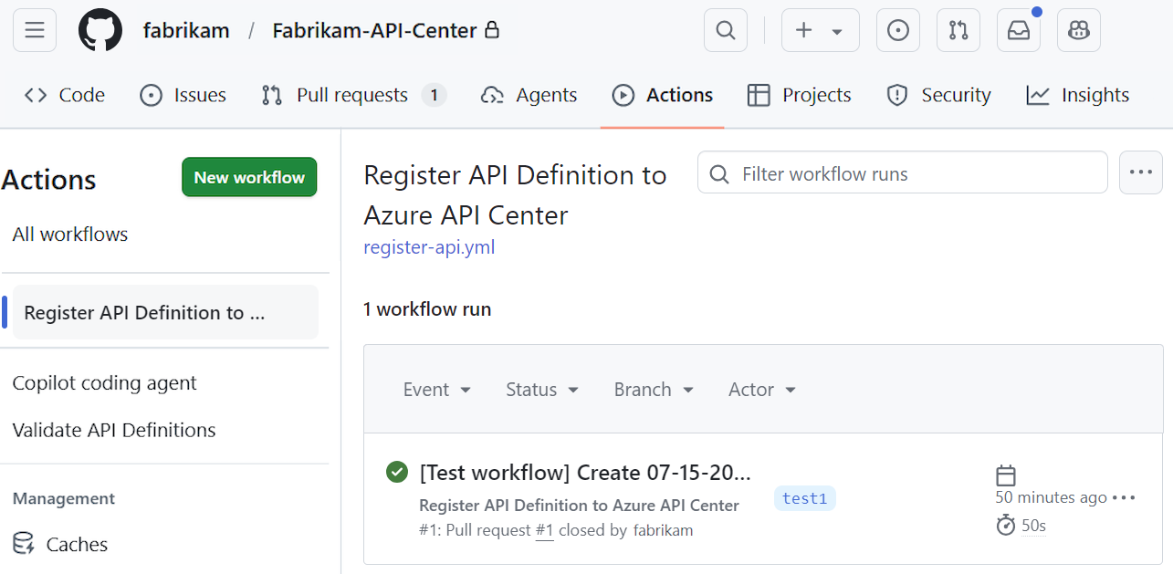 Capture d’écran montrant la réussite de l’exécution du workflow dans GitHub.