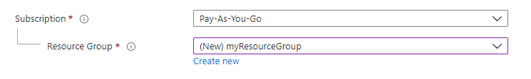 Capture d’écran de la section Détails du projet montrant où vous sélectionnez l’abonnement Azure et le groupe de ressources pour l’application web.