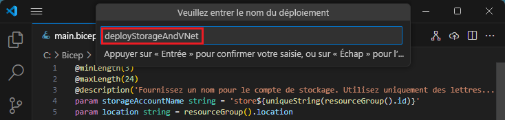 Capture d’écran de la saisie du nom du déploiement.