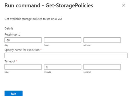 Capture d’écran montrant comment répertorier les stratégies de stockage disponibles. 