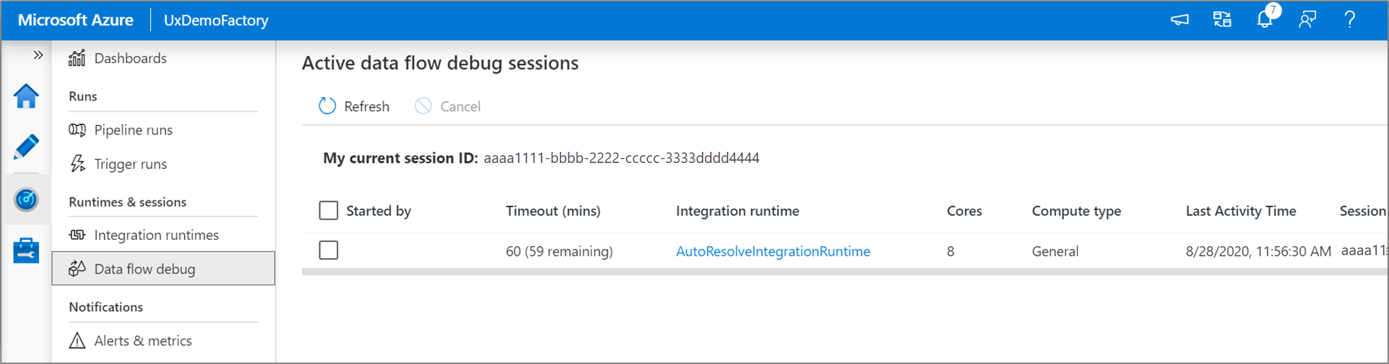 Afficher les sessions de débogage du flux de données