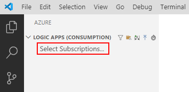Capture d’écran montrant le volet Azure, la section Consommation de Logic Apps et sélectionnez Abonnements sélectionnés pour filtrer les abonnements Azure.