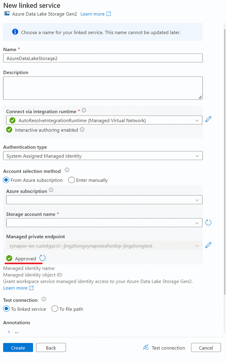 Capture d’écran du nouveau service lié à sql db pe4.