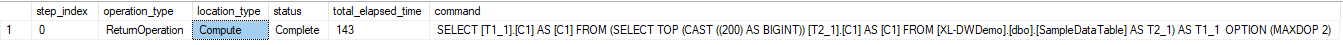 Capture d’écran montrant les résultats de la requête, y compris le type d’emplacement et la commande.