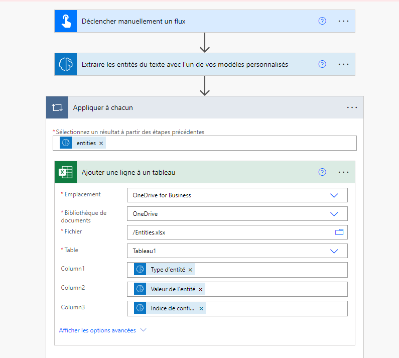 Exemple de flux de cloud d’extraction d’entité.