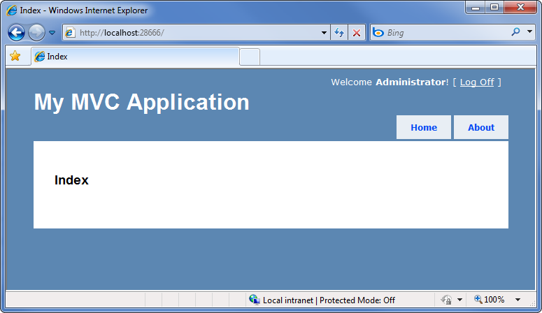 Capture d’écran montrant la page Index de l’application My M V C.