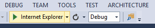 Capture d’écran de Visual Studio, avec l’icône de flèche mise en surbrillance dans la barre d’outils pour illustrer le processus de débogage d’application.