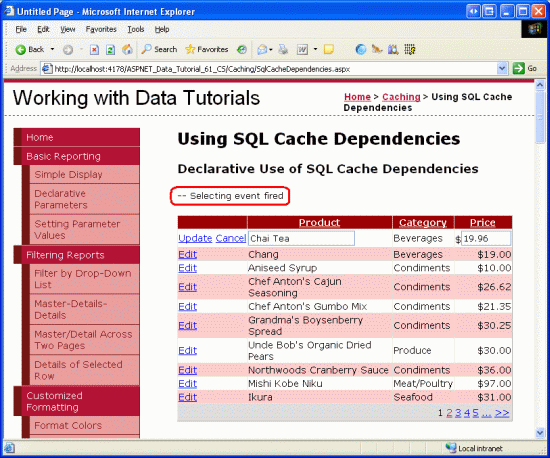 L’événement de sélection d’ObjectDataSource se déclenche chaque fois que gridView est paginé, modifié ou trié