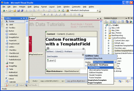 Les modèles de GridView peuvent être modifiés via le concepteur