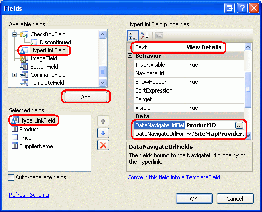 Ajouter un HyperLinkField 'Voir les détails' qui pointe vers ProductDetails.aspx