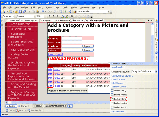 Configurer GridView pour prendre en charge la modification