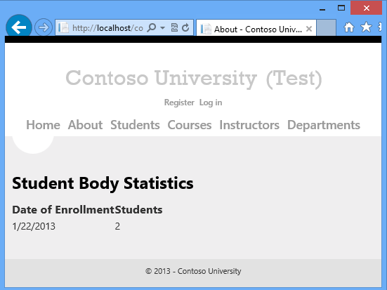 Capture d’écran montrant la page À propos affichant les statistiques du corps étudiant.