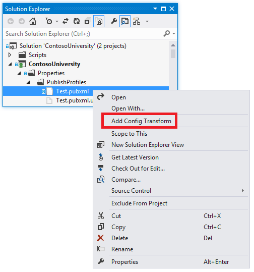 Ajouter un menu de transformation de configuration