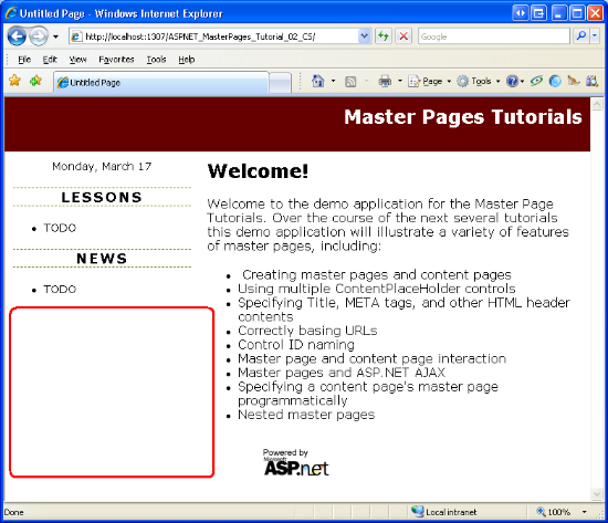 Aucun contenu n’est rendu pour LeftColumnContent ContentPlaceHolder