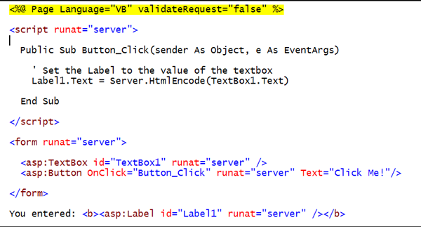 Capture d’écran montrant que le contenu peut être facilement codé au format HTML sur le serveur à l’aide de l’API Server.HtmlEncode(string). Le contenu peut également être facilement décodé au format HTML, c’est-à-dire rétabli au format HTML standard à l’aide de la méthode Server.HtmlDecode(string).