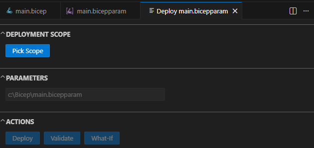 Capture d’écran du volet de déploiement initial dans Visual Studio Code.