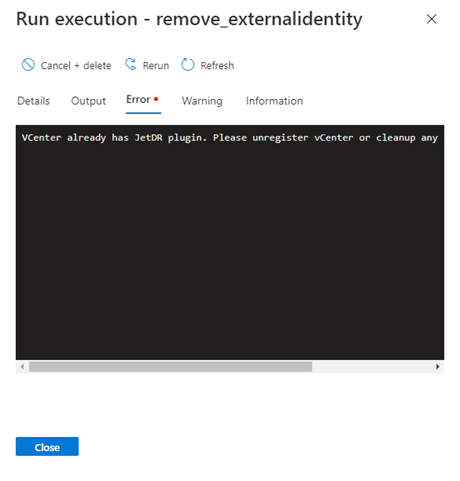 Capture d’écran montrant les erreurs détectées pendant l’exécution d’une exécution.