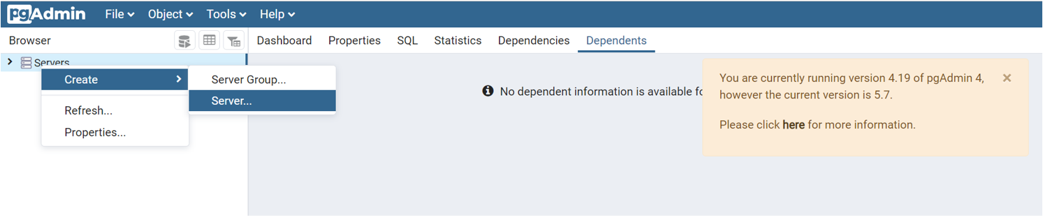 Capture d’écran montrant le processus de connexion à un serveur Azure Database pour PostgreSQL à l’aide de l’outil d’administration P G.