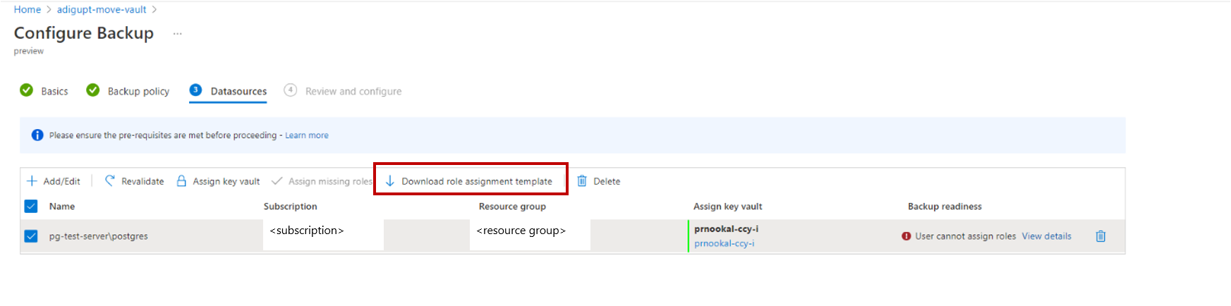 Capture d’écran montrant l’option de téléchargement d’un modèle d’attribution de rôle.