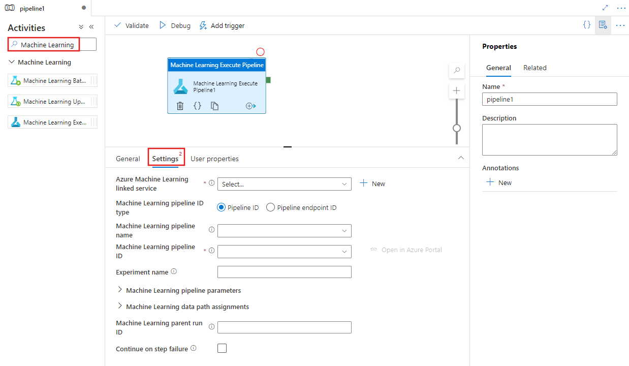 Affiche l'interface utilisateur d'une activité d'exécution de pipeline de Machine Learning.