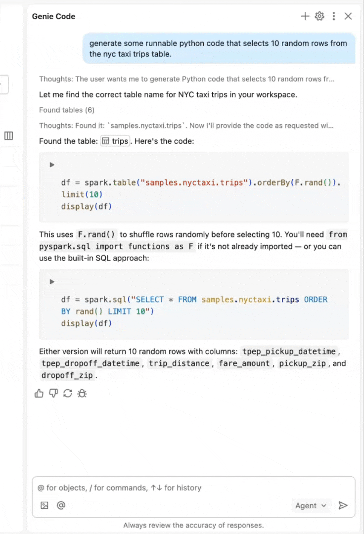 Run Python code dans le volet Assistant.