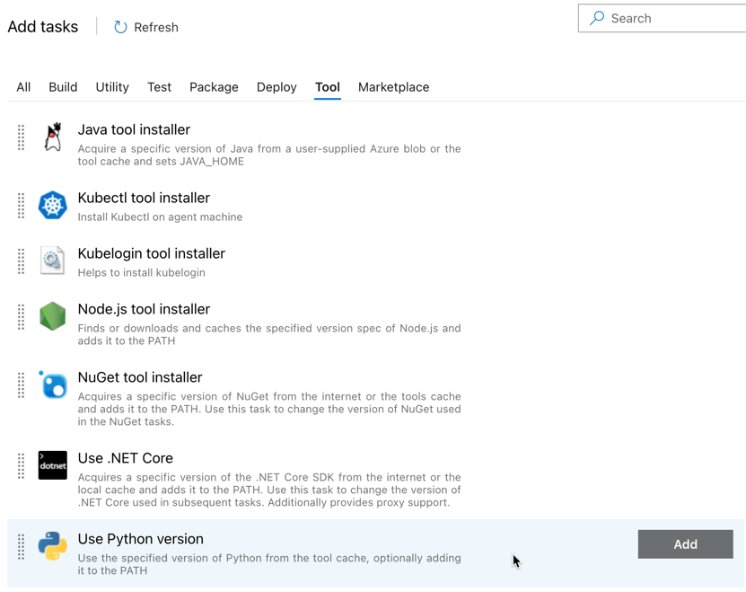 Azure DevOps définir la version de Python 1