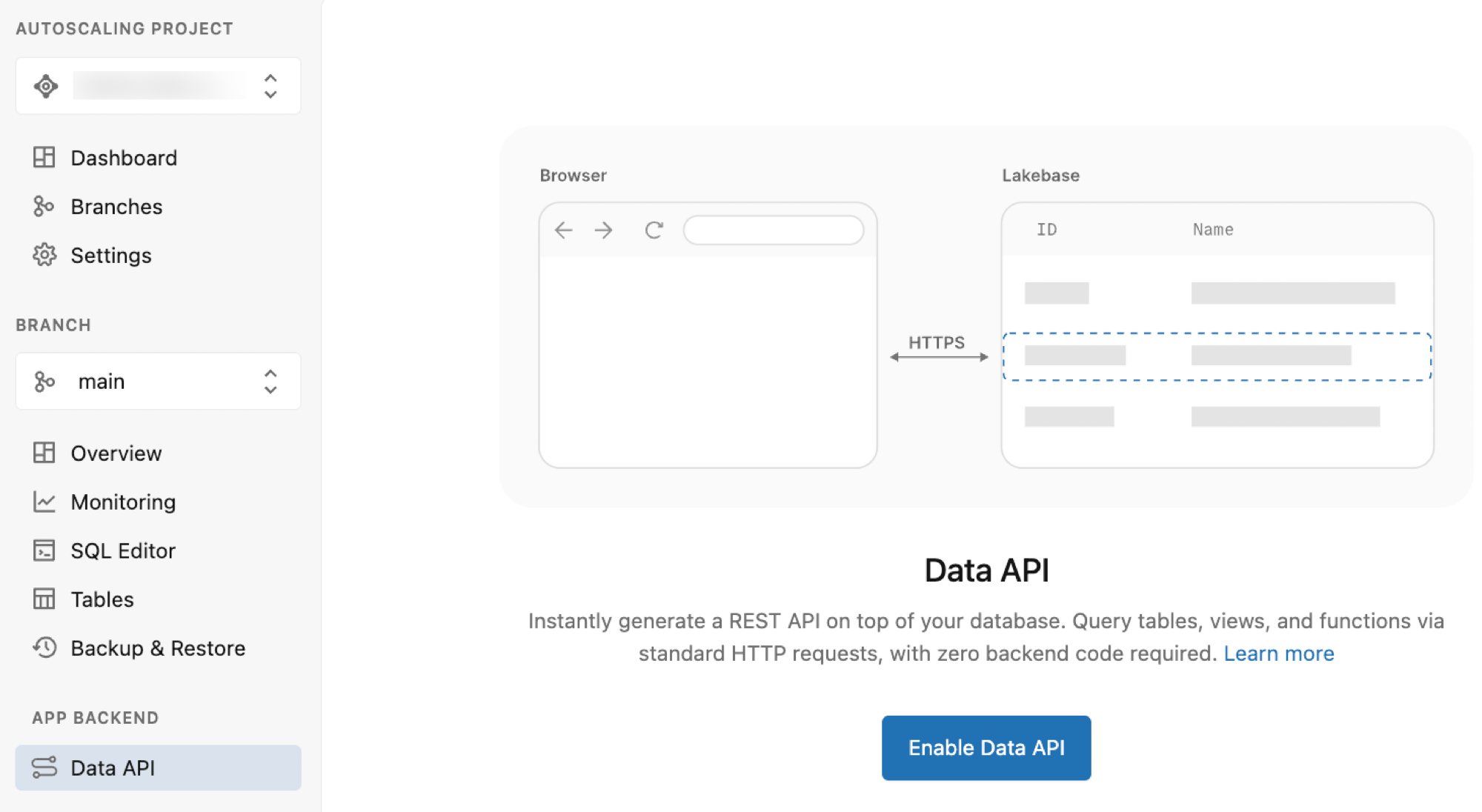Bouton Activer l’API de données