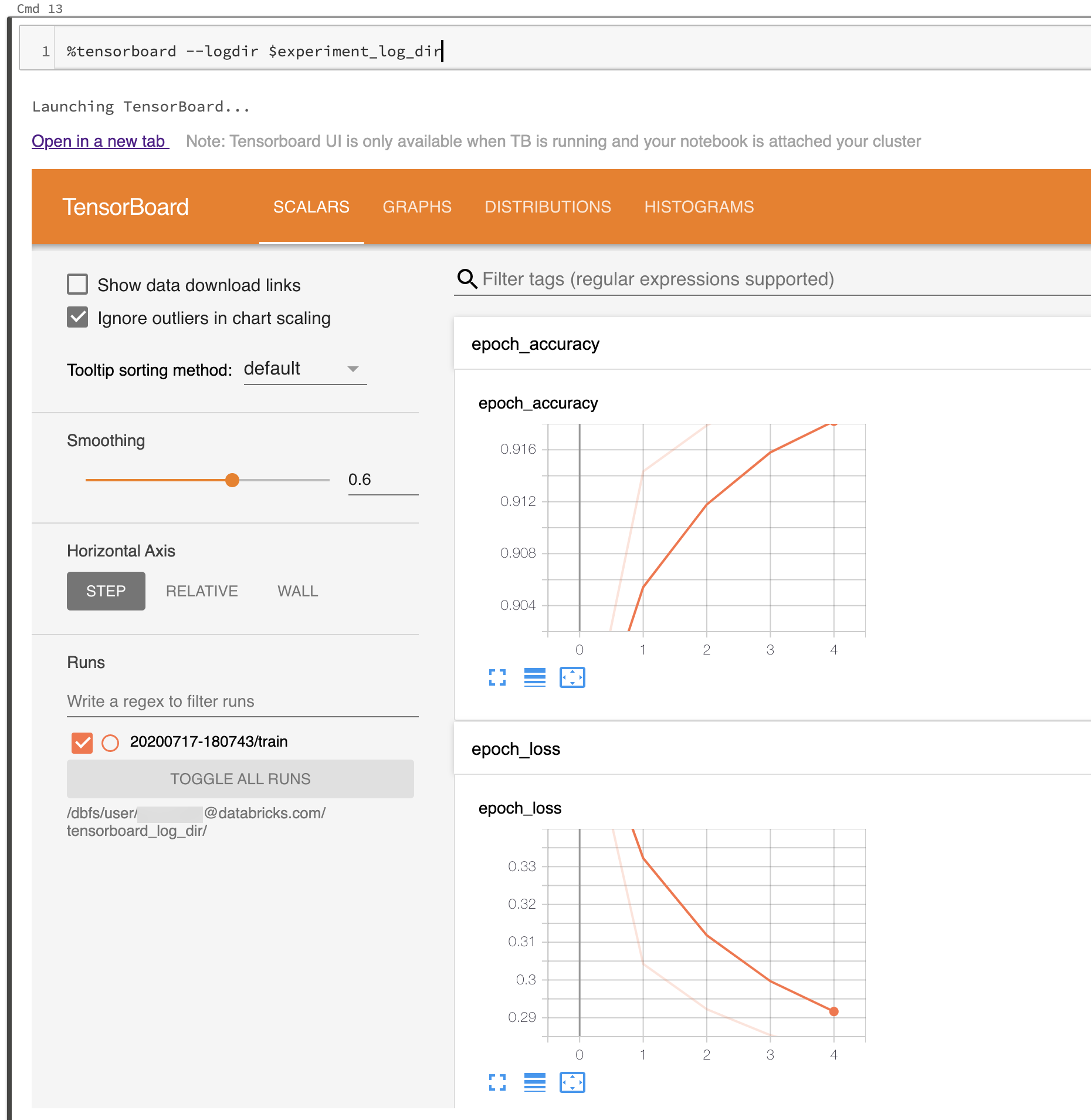 L’interface utilisateur de TensorBoard a démarré dans le répertoire des logs populé