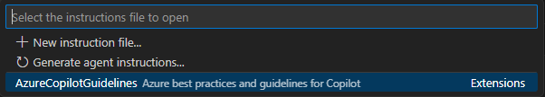 Screenshot de l’option permettant de sélectionner Azure Copilot Guidelines.