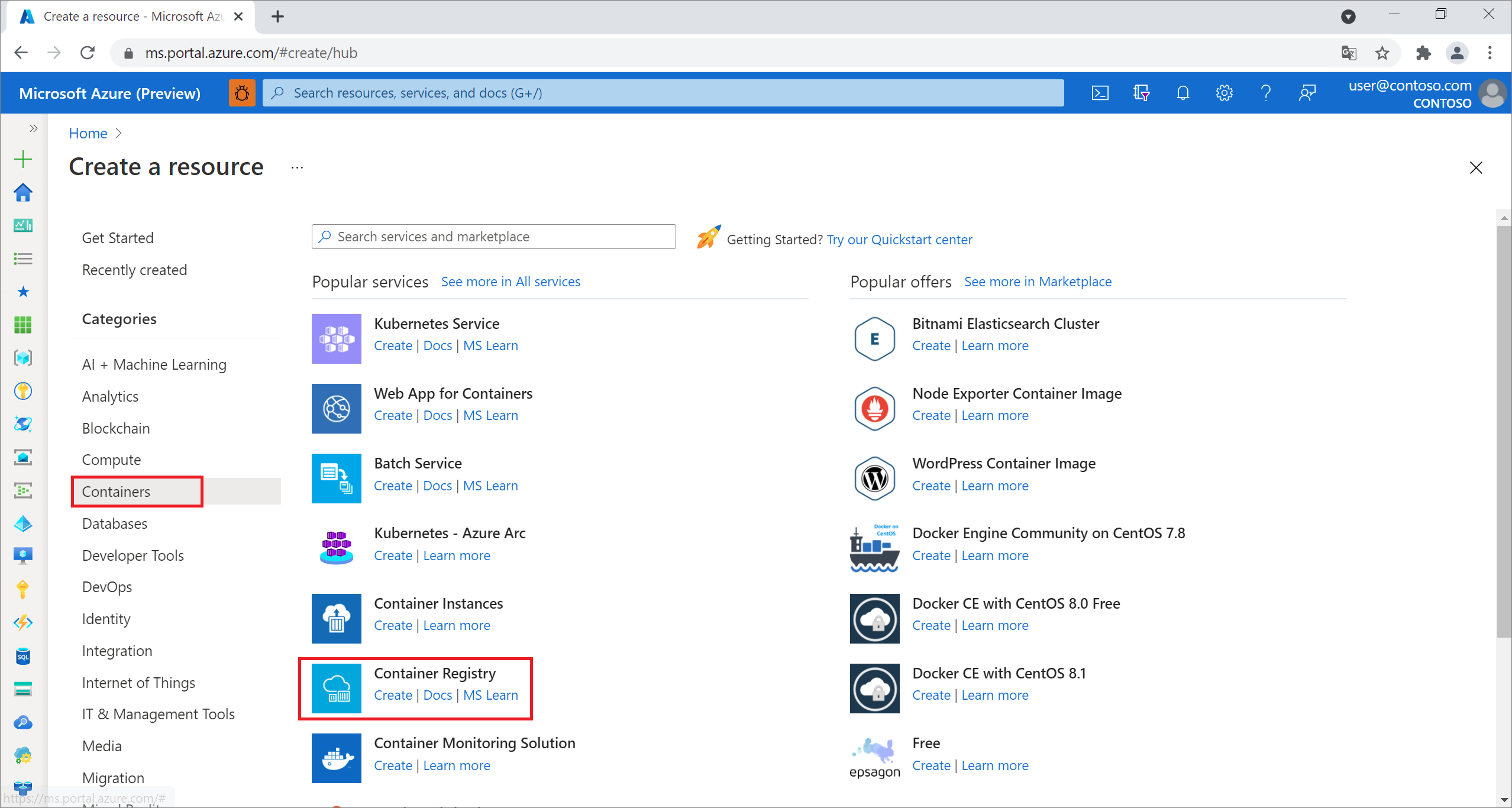 Créer un registre de conteneurs Azure