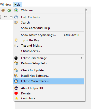 Fenêtre Marketplace, menu Help.