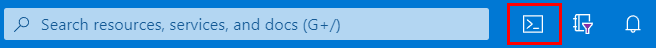 Capture d’écran montrant comment ouvrir Azure Cloud Shell à l’aide de l’action d’icône dans la barre d’outils du portail Azure.