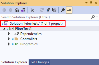 Capture d’écran d’une solution ouverte dans l’«&nbsp;Explorateur de solutions&nbsp;&nbsp;» de Visual Studio.