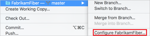 Capture d’écran montrant comment configurer vos paramètres de projet Git Xcode.