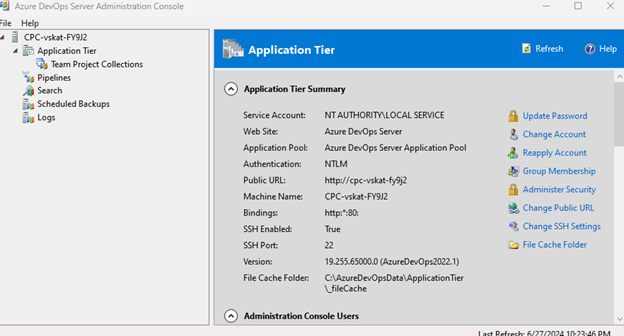 Capture d’écran montrant le résumé de la couche d'application pour le service local de l'autorité NT.