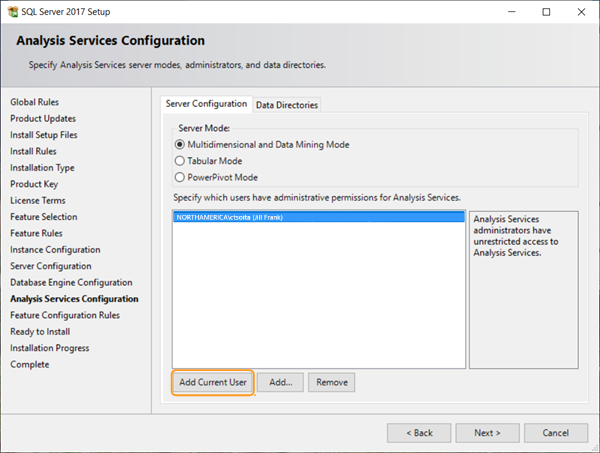 Configuration d’Analysis Services