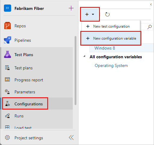 Capture d’écran de l’option Nouvelle variable de configuration dans le menu Nouveau.