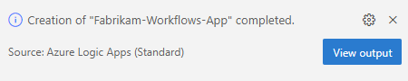 Capture d’écran montrant un message indiquant que la création de l’application logique a réussi.