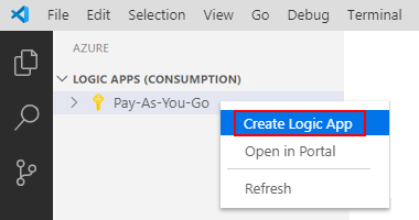 Capture d’écran montrant le menu contextuel de l’abonnement et l’option Créer une application logique.