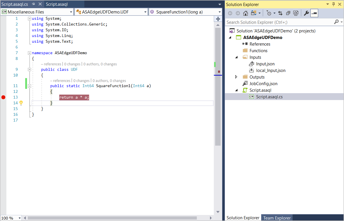 Ajouter des points d’arrêt à la fonction définie par l’utilisateur Stream Analytics dans Visual Studio