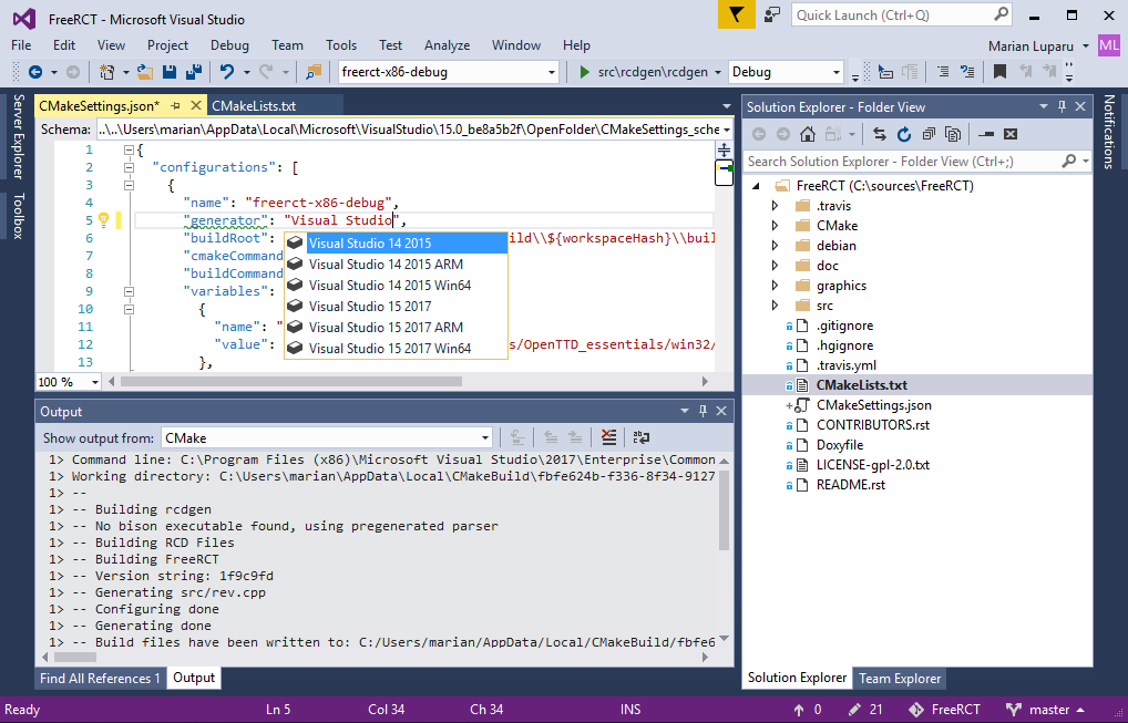 CMake&nbsp;–&nbsp;Ouvrir un dossier.