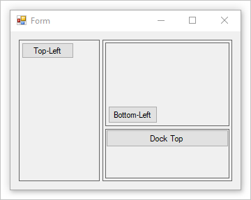 Un formulaire Windows avec un conteneur divisé imbriqué.