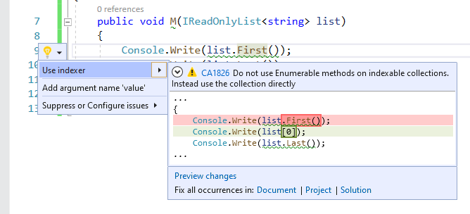Correctif de code pour&nbsp;CA1826 – Utiliser l’indexeur