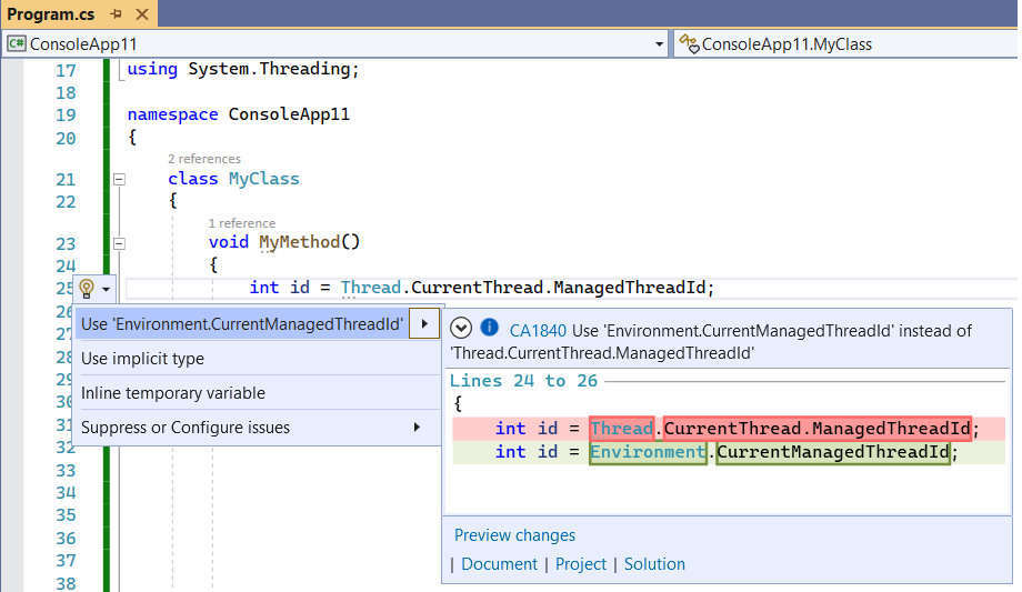 Correctif de code pour CA1840&nbsp;: Utiliser 'Environment.CurrentManagedThreadId'