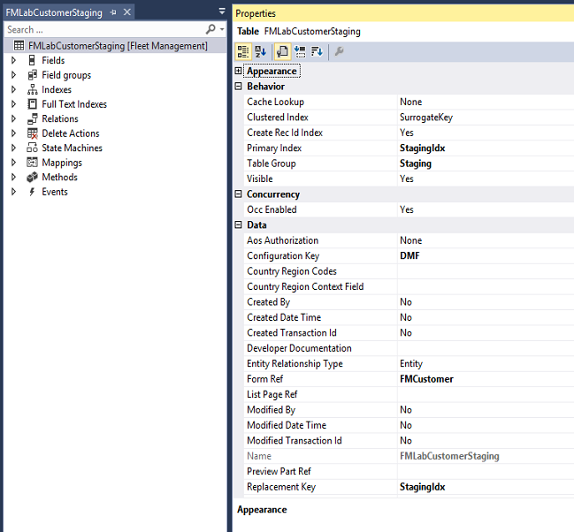 Screenshot of fMLabCustomerStaging - Properties.