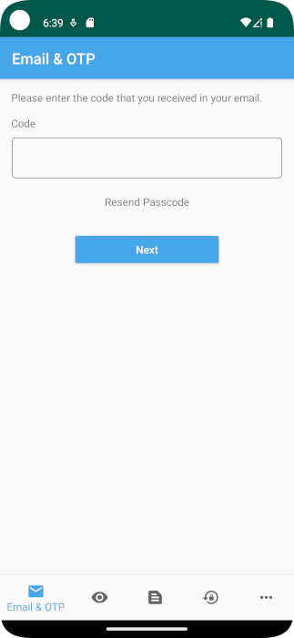 Capture d’écran de l’invite de l’utilisateur pour entrer un code secret à usage unique dans l’application Android.