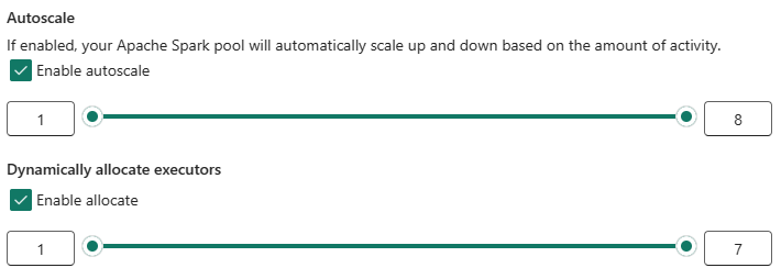 Capture d’écran montrant les options de création de pool personnalisées pour la mise à l’échelle automatique et l’allocation dynamique.