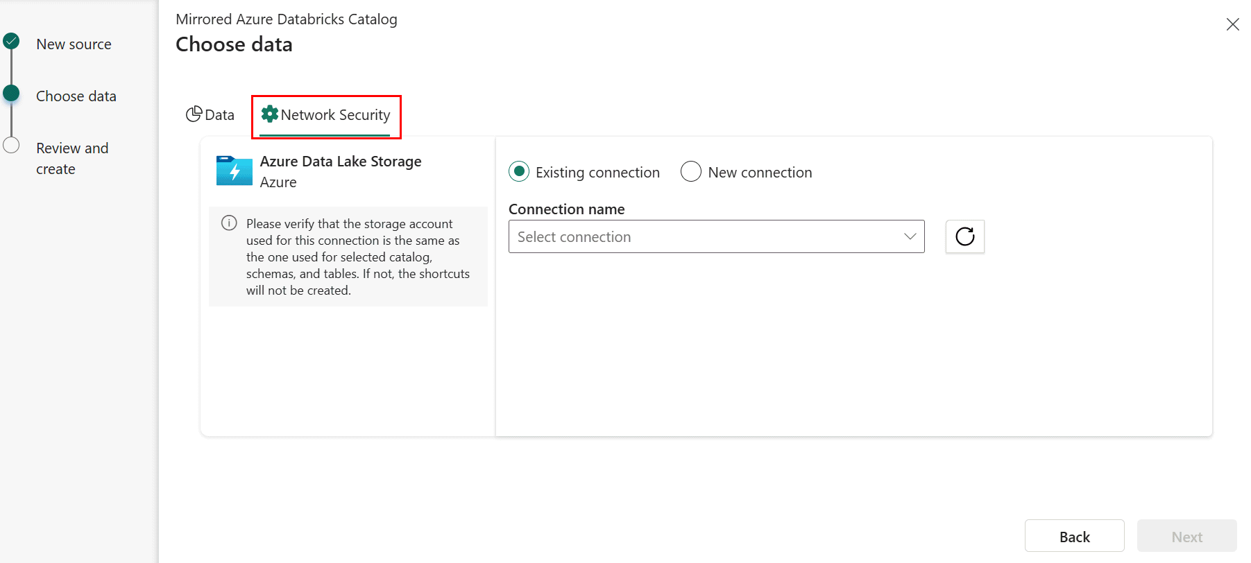 Capture d’écran de l’onglet Sécurité réseau dans Databricks.