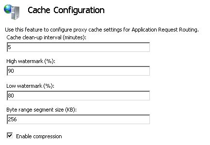Capture d’écran de la boîte de dialogue Configuration du cache. Activer la compression est sélectionnée.